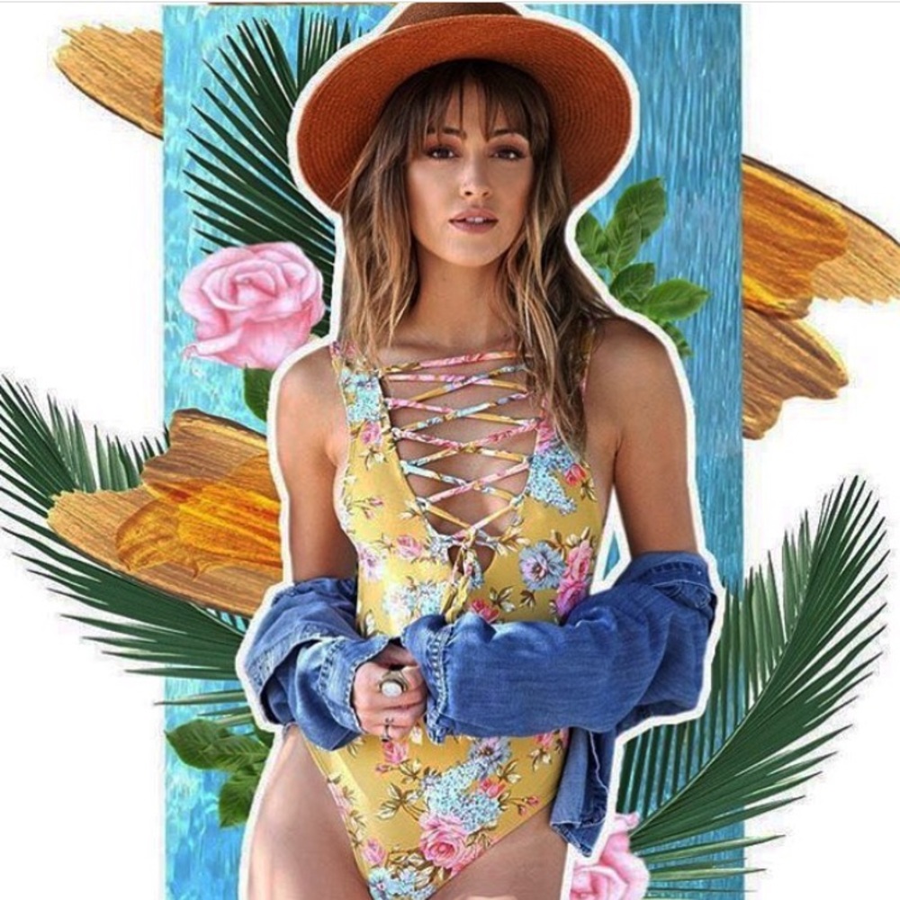 Montce Gold Floral Lace-Up Denise Austin One Piece